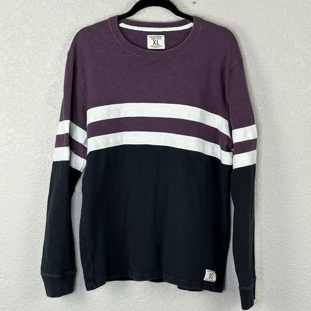 Abercrombie & Fitch Men’s Shirt Long Sleeve Striped Crewneck Cotton Y2k Size XL